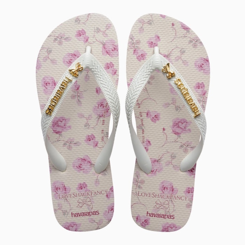 NWT LoveShackFancy x Havaianas Sterling Dusk Ribbon Rosa Flip Flops Size 7/8